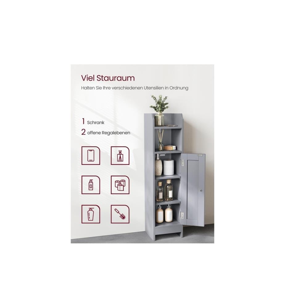 VASAGLE - Badezimmer-Schrank 18 x 80 cm, Grau