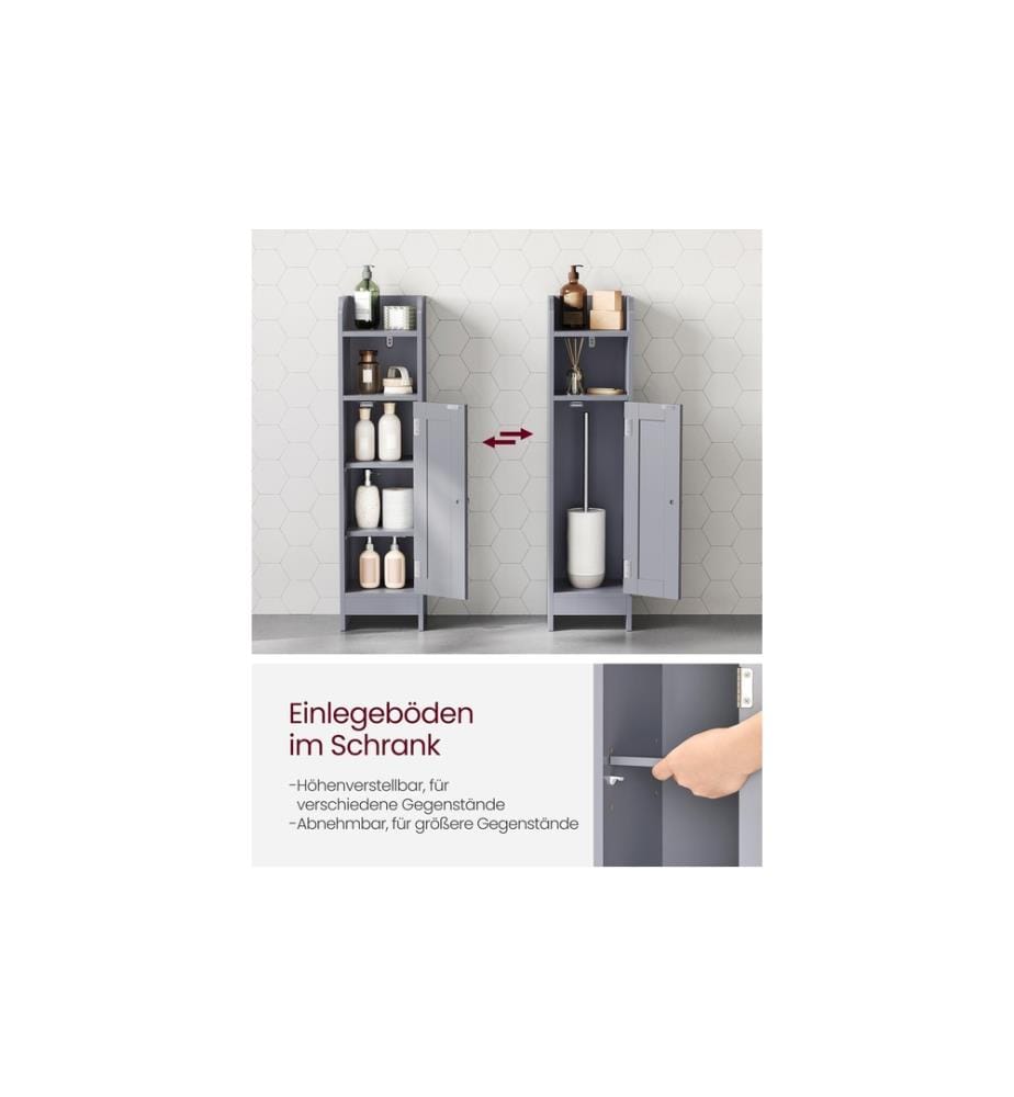 VASAGLE - Badezimmer-Schrank 18 x 80 cm, Grau