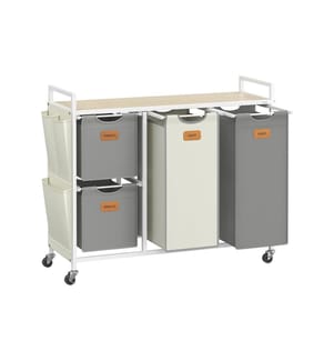 VASAGLE - Corbeille à linge avec 4 paniers 150 l, Beige/Gris tourterelle/Blanc