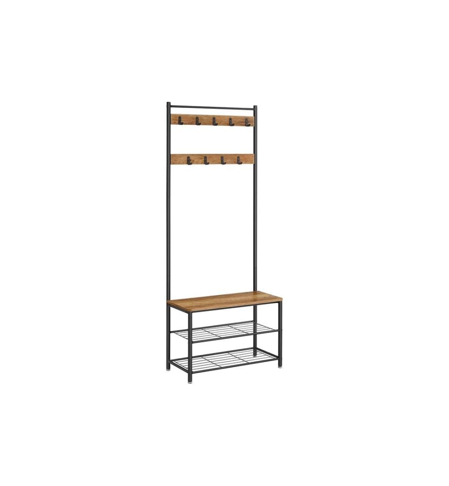 VASAGLE - Garderobe mit Schuhregal 32 cm x 175 cm, Braun/Schwarz