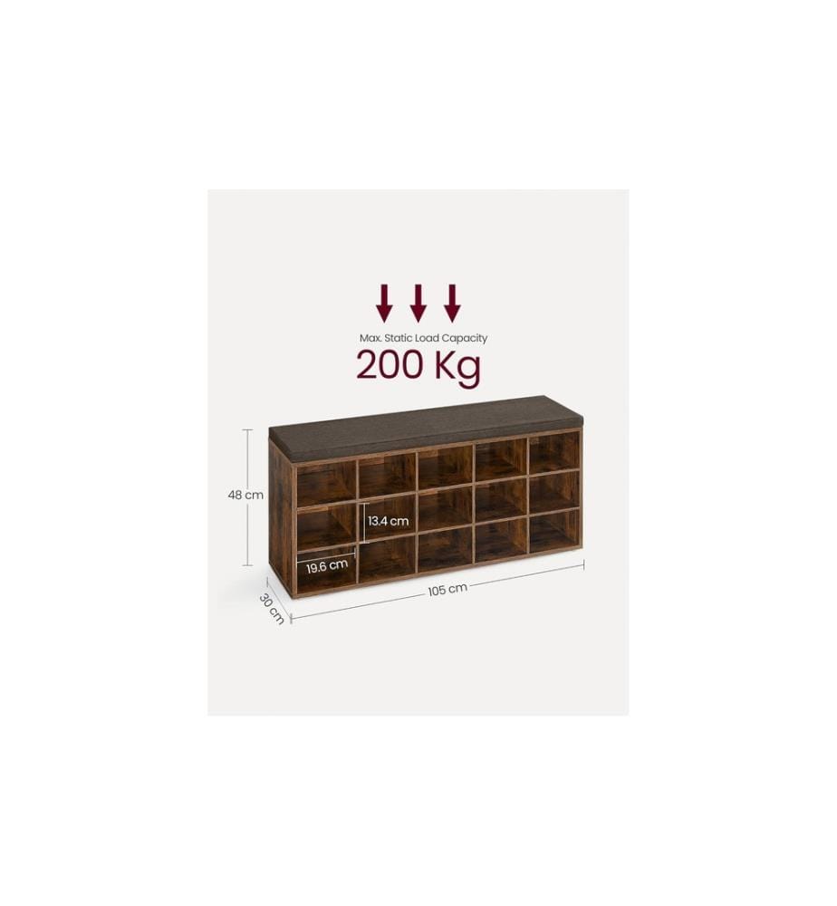 VASAGLE - Armoire à chaussures Industriel 105 x 48 cm, Brun