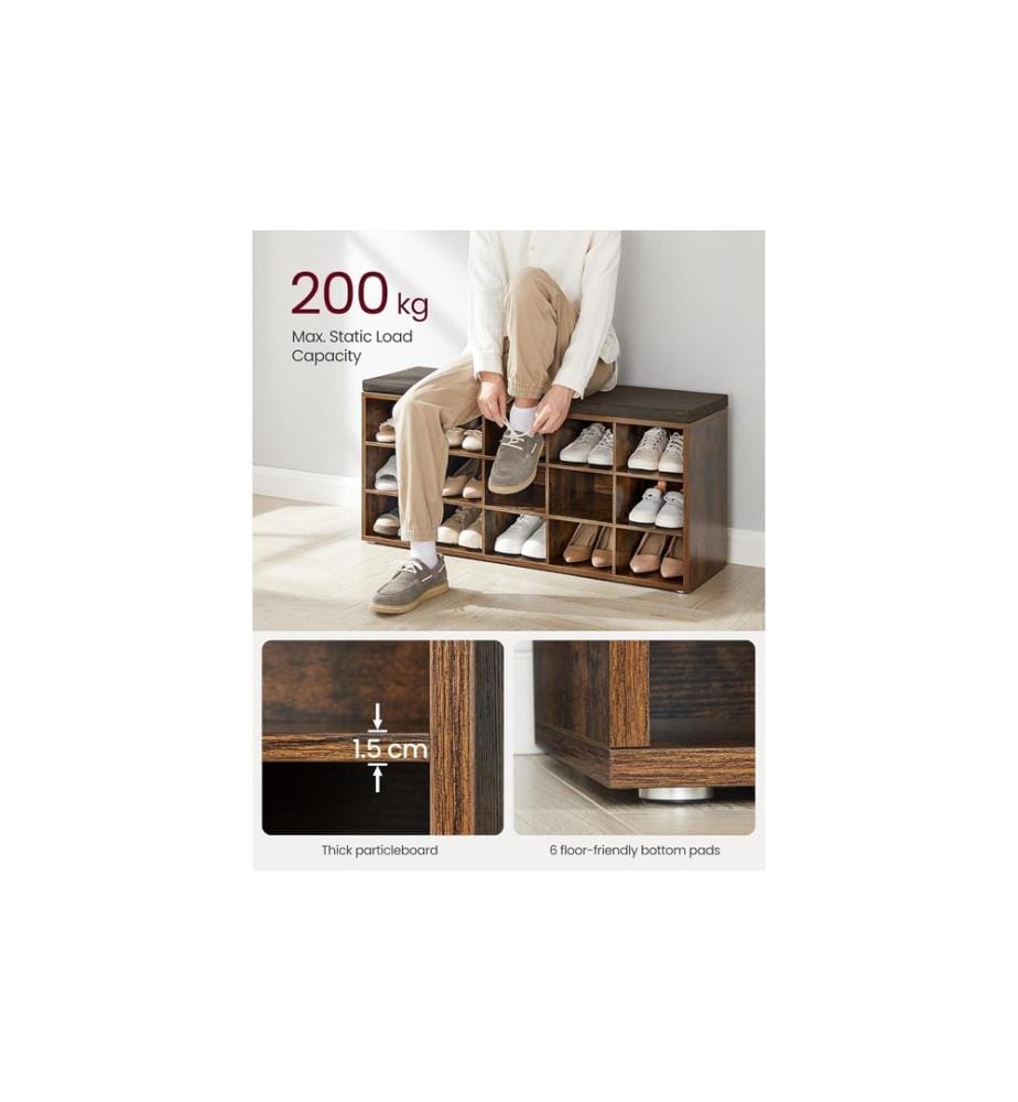 VASAGLE - Armoire à chaussures Industriel 105 x 48 cm, Brun
