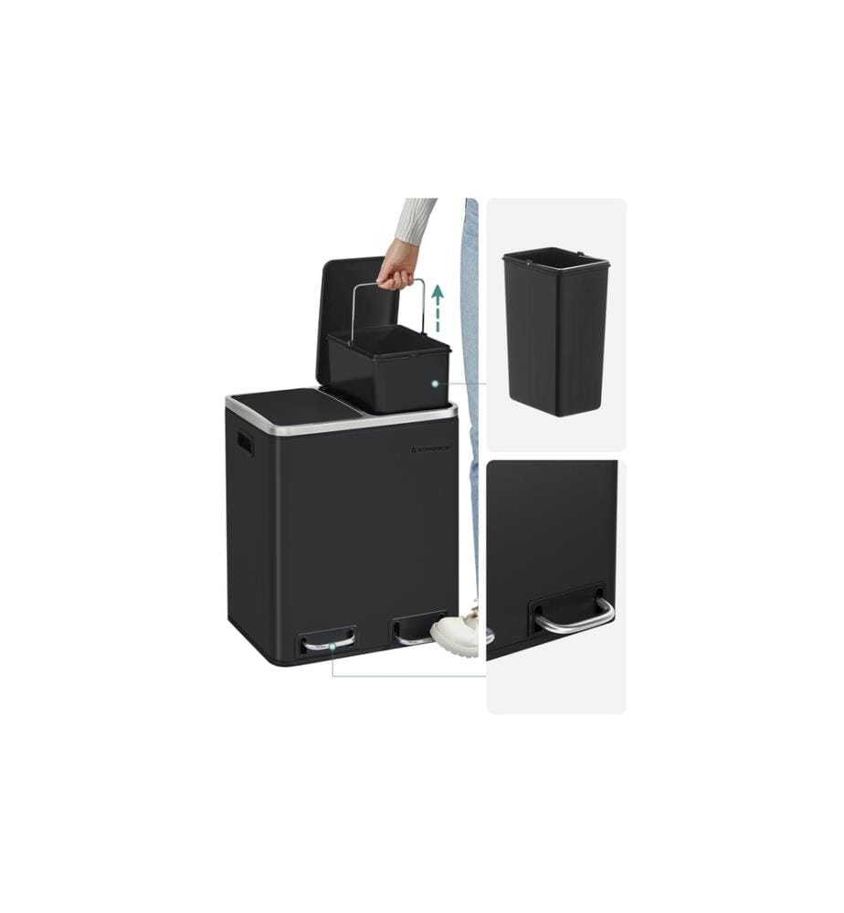 Songmics - Abfalleimer 30 l, Schwarz