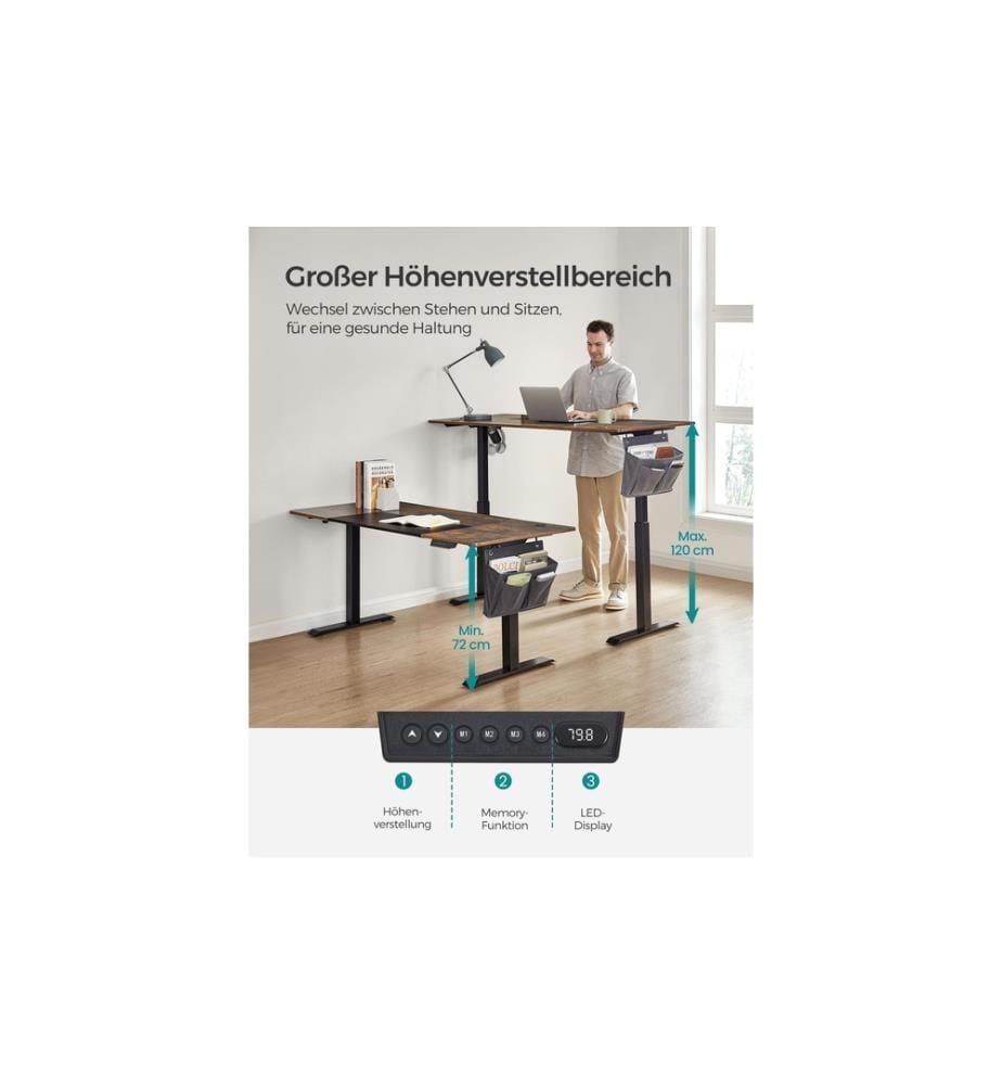 Songmics - Stehtisch Vintagebraun – Schwarz, 160 x 70 cm