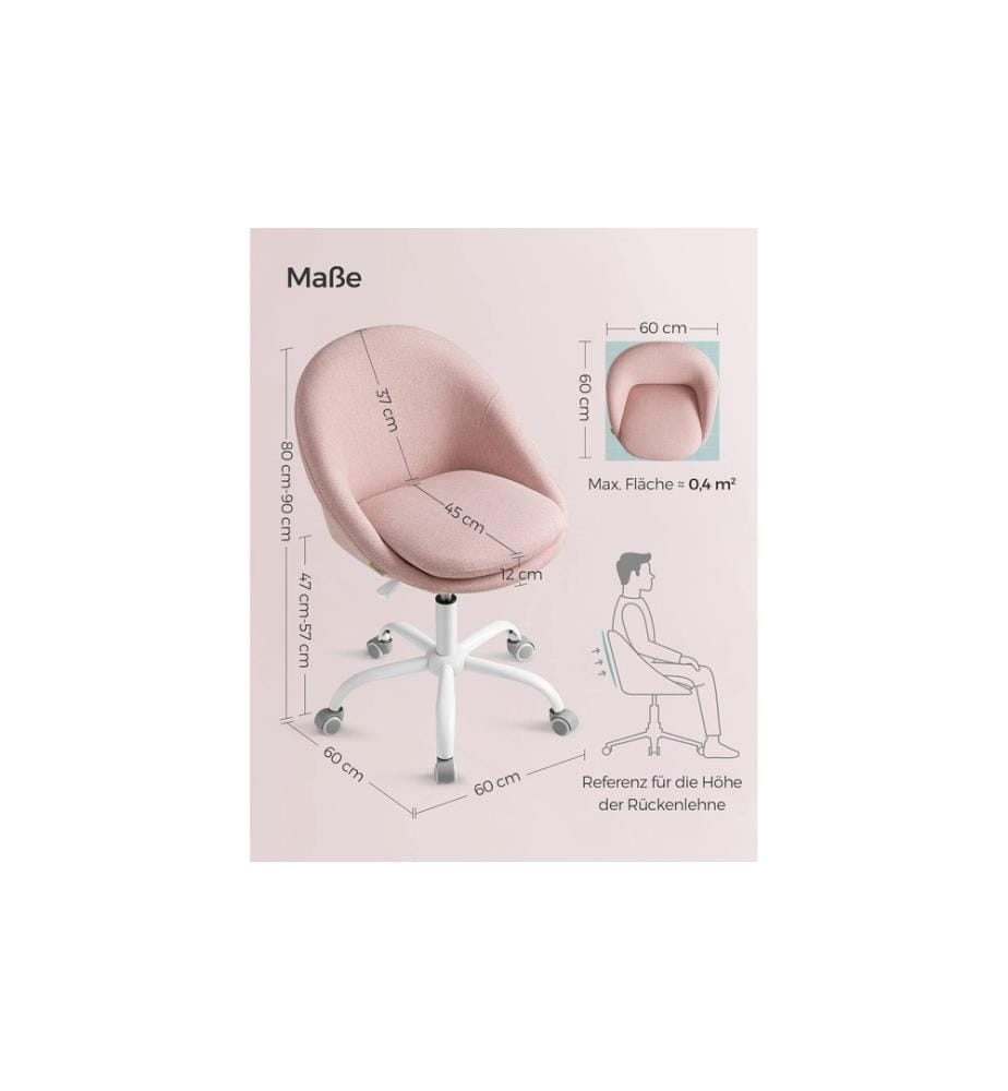 Songmics - Chaise de bureau avec croix de pied, rose