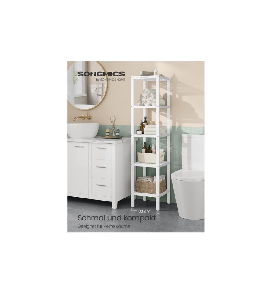 Songmics - Regal mit 5 Ebenen 33 x 33 x 146 cm, Weiss