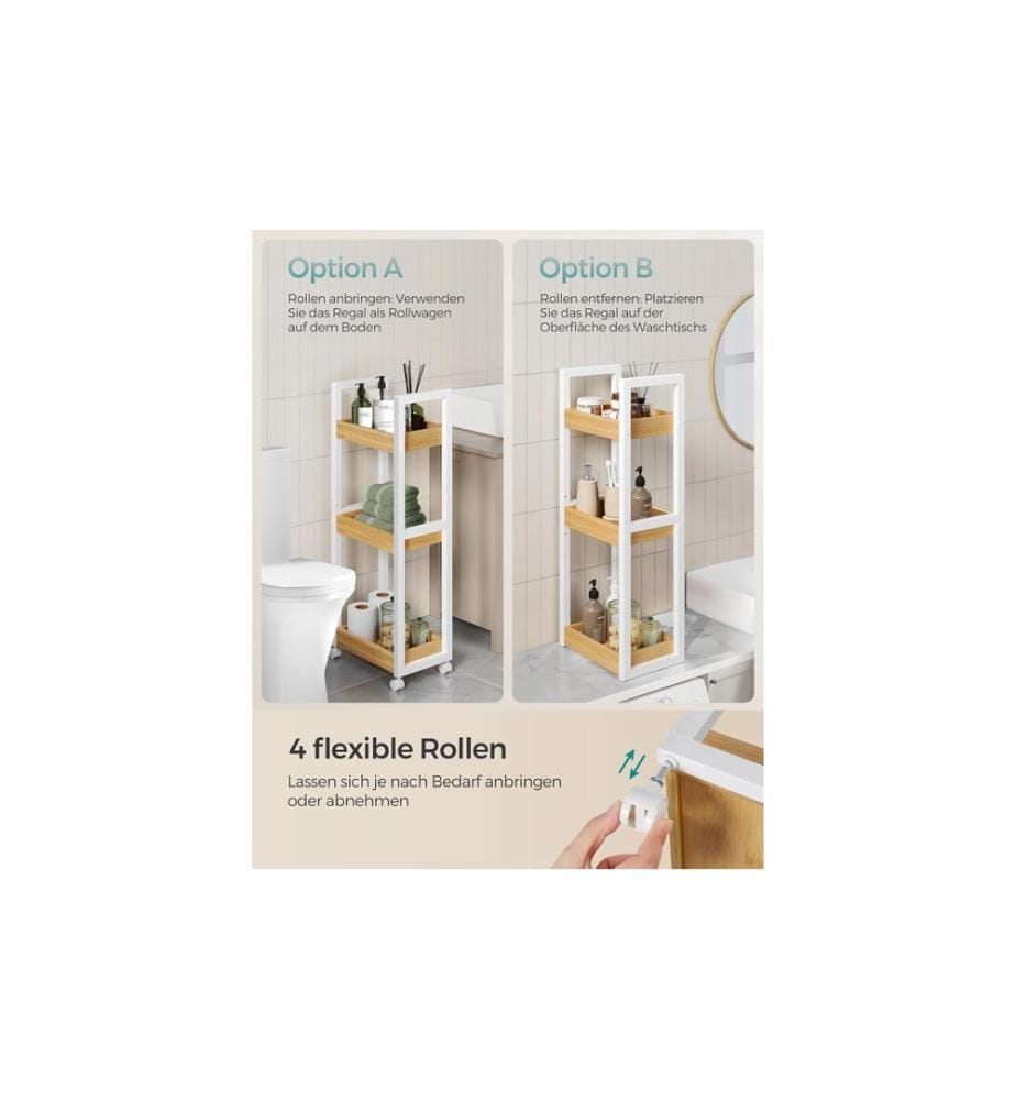 Songmics - Regal mit 3 Ebenen 30 x 20 x 80 cm, Braun/Weiss