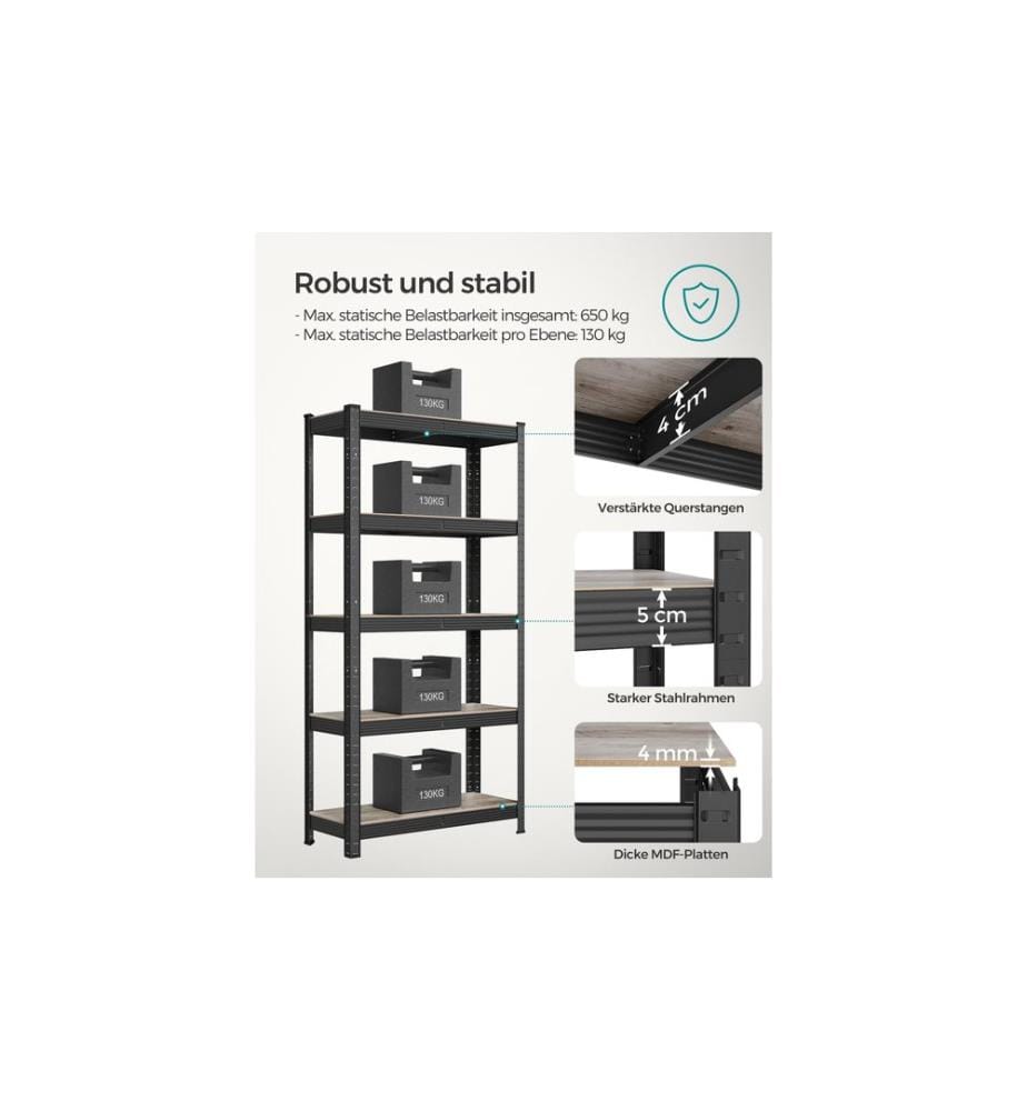 Songmics - Regal mit 5 Ablagen Schwarz/Braun