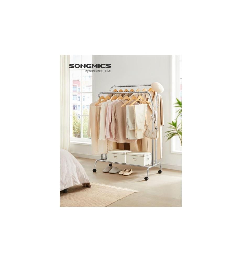 Songmics - Porte-manteau avec double barre de penderie Blanc