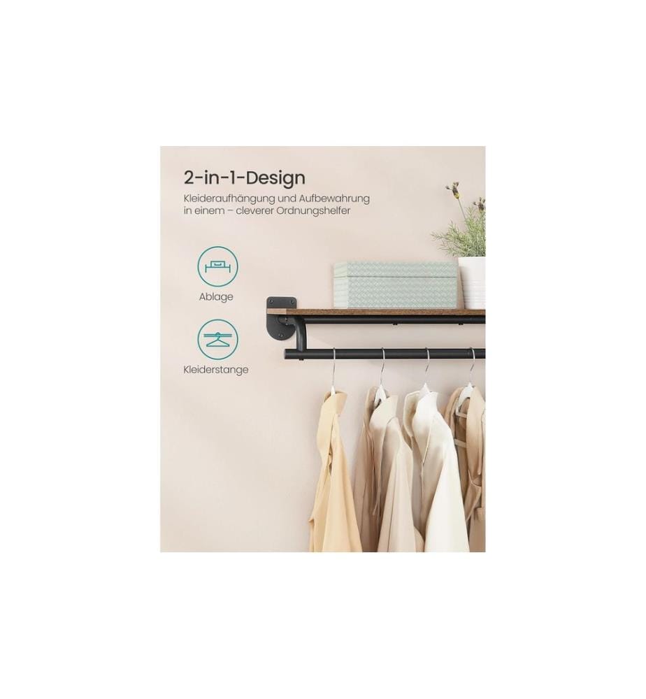 Songmics - Wandgarderobe 109 cm x 13.2 cm, Schwarz/Braun