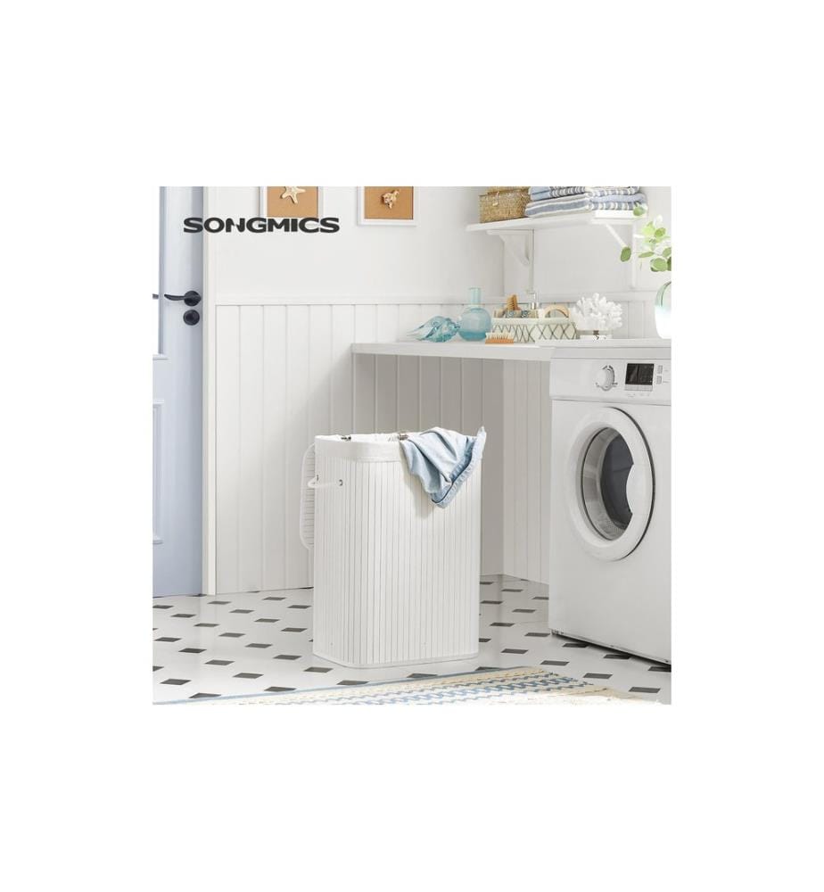 Songmics - Corbeille à lessive pour le linge sec 72 l, Blanc