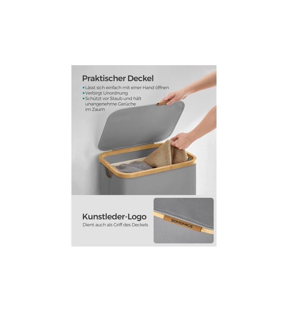 Songmics - Wäschekorb  mit Deckel 90 l, Grau