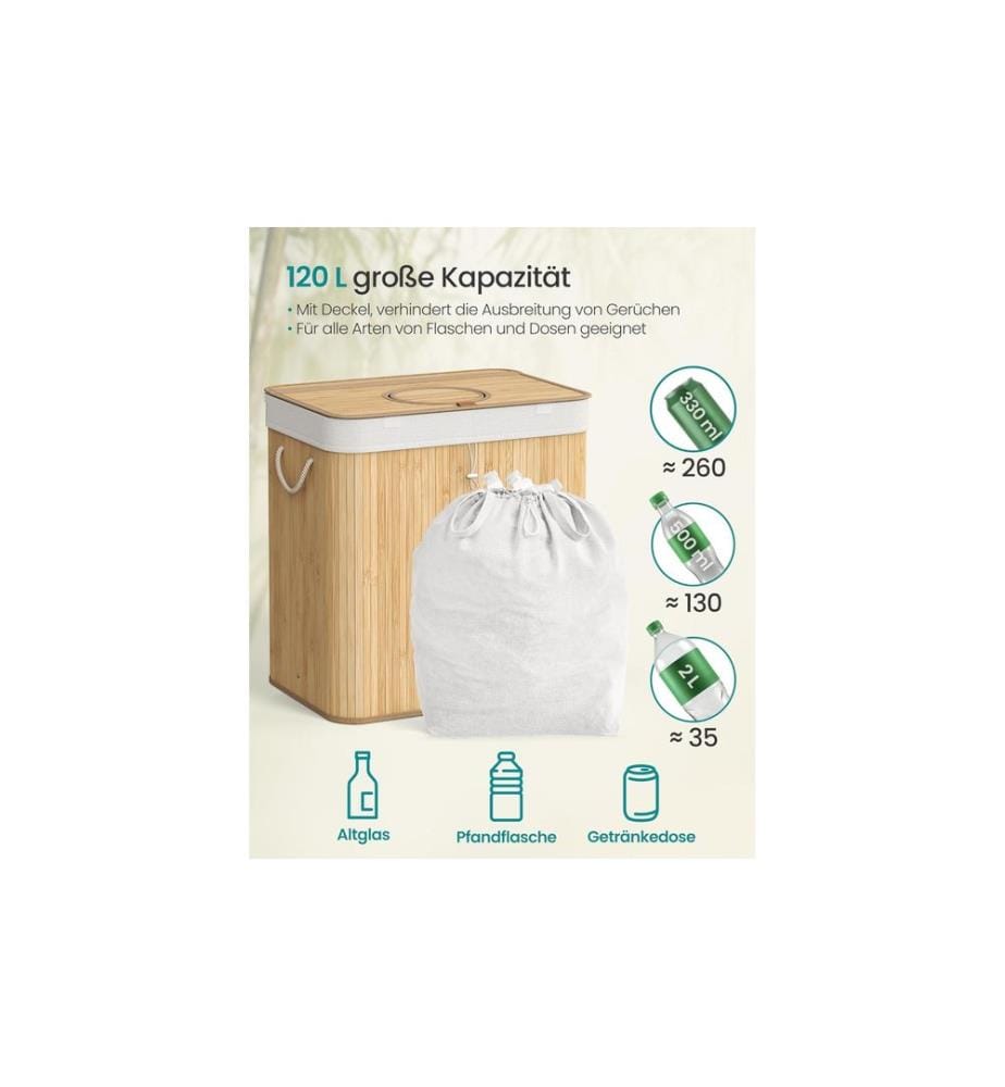 Songmics - Récipient de collecte des bouteilles consignées 120 l, Nature