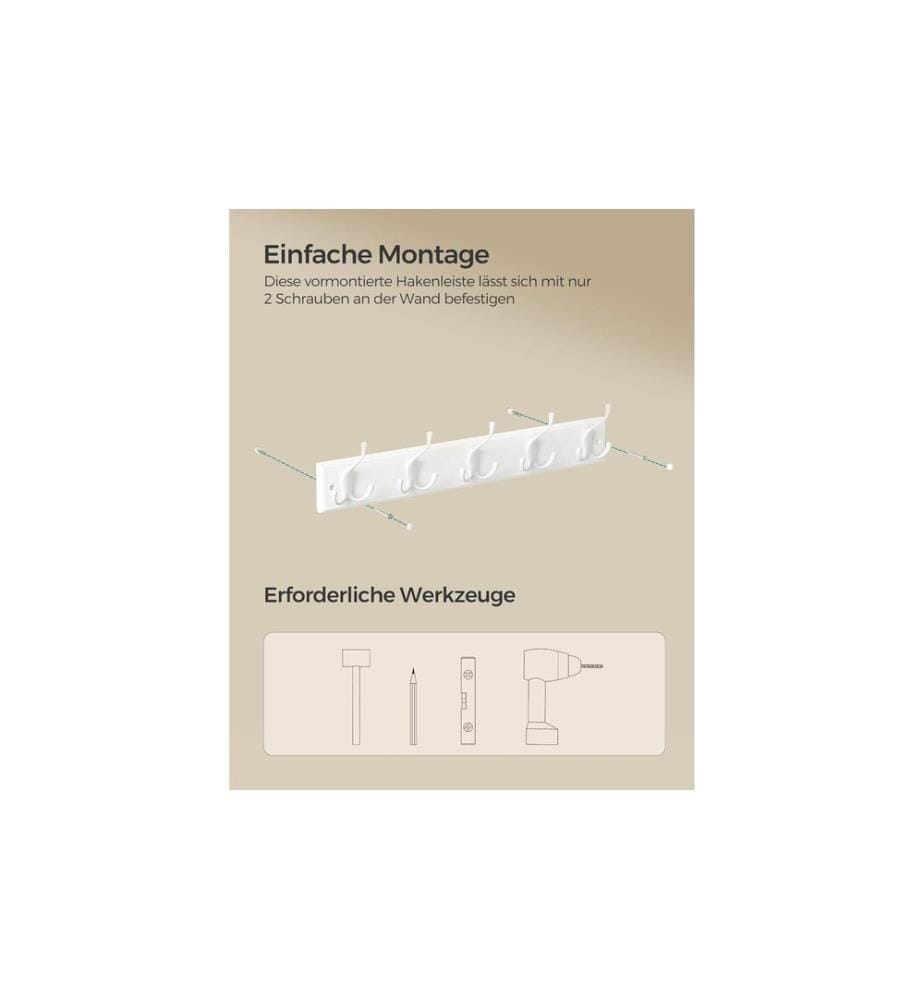 Songmics - Garderobe mit 5 Haken Weiss