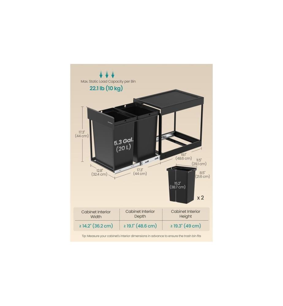 Songmics - Mülltrennsystem 40 l, Schwarz