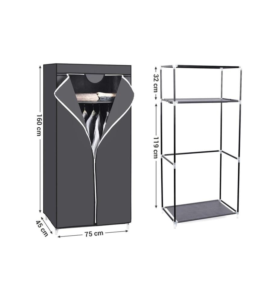Songmics - Stoffkleiderschrank mit Reissverschluss Grey