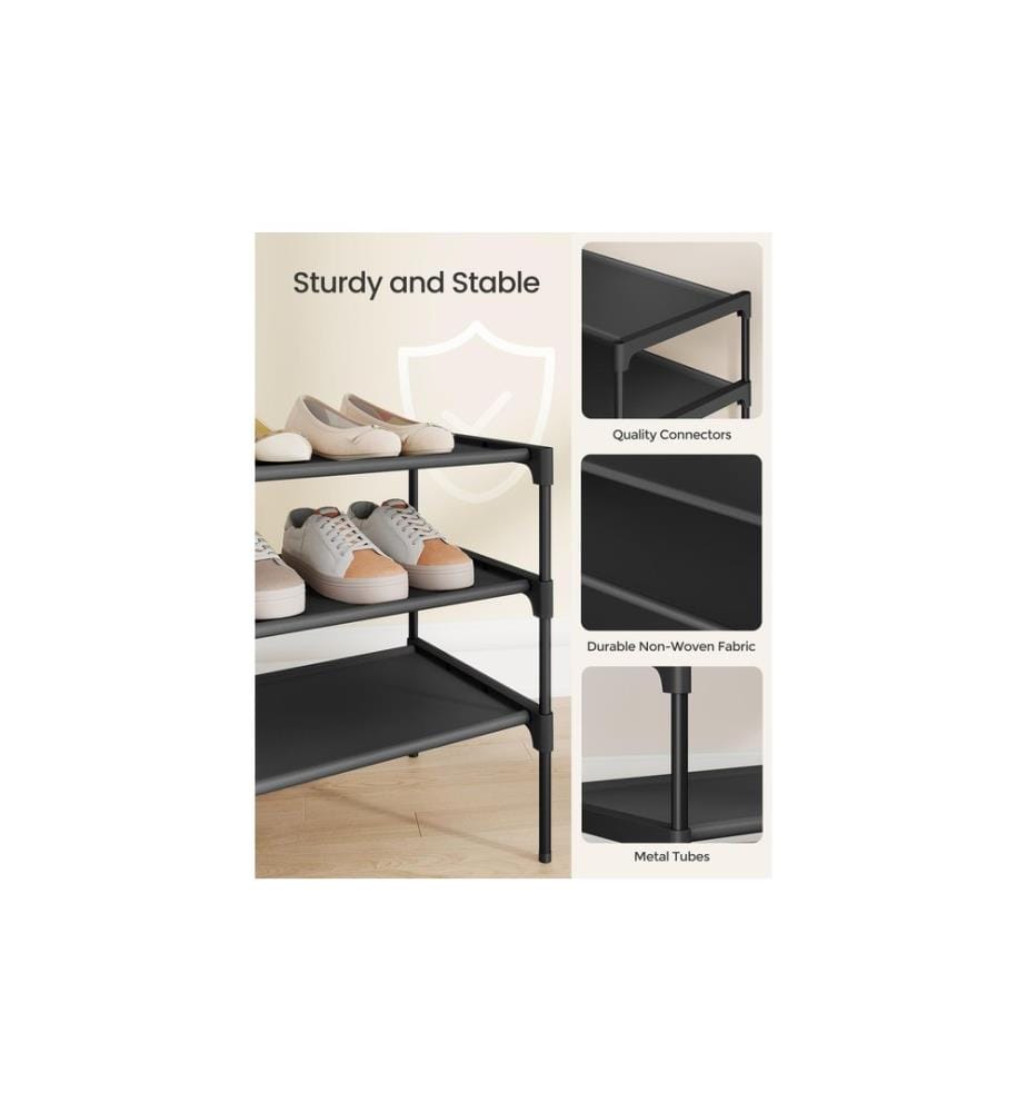 Songmics - Rack à chaussures avec 3 étagères 62.3 x 53.5 cm, Noir