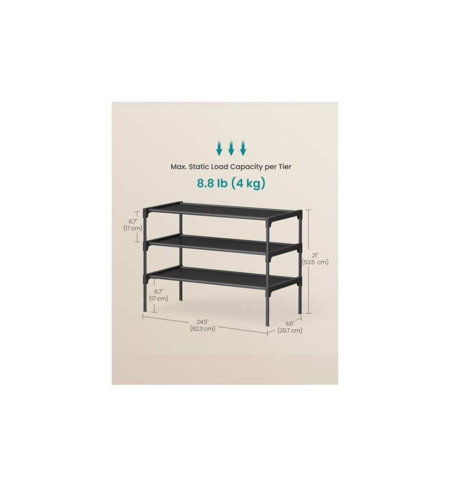 Songmics - Rack à chaussures avec 3 étagères 62.3 x 53.5 cm, Noir