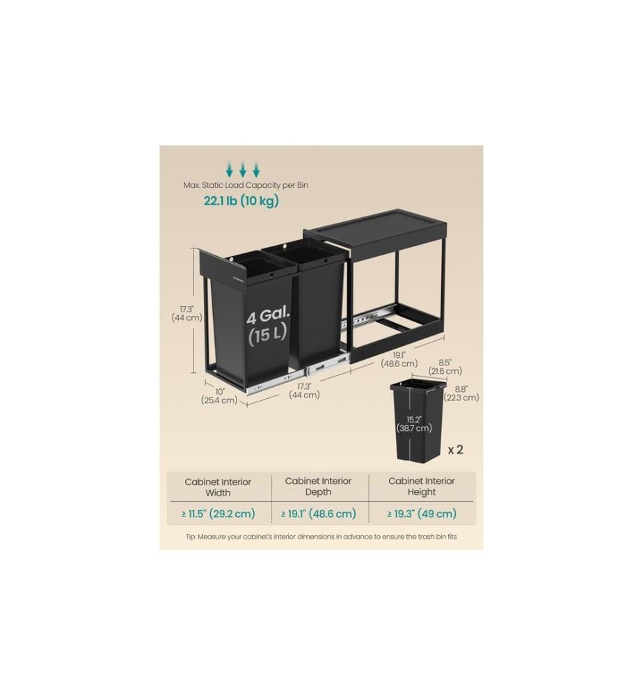 Songmics - Mülltrennsystem 30 l, Schwarz