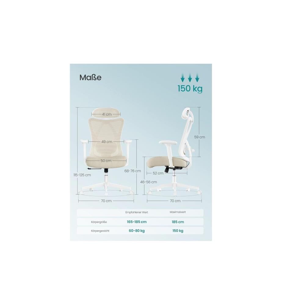 Songmics - Chaise de bureau avec soutien lombaire et appui-tête réglables