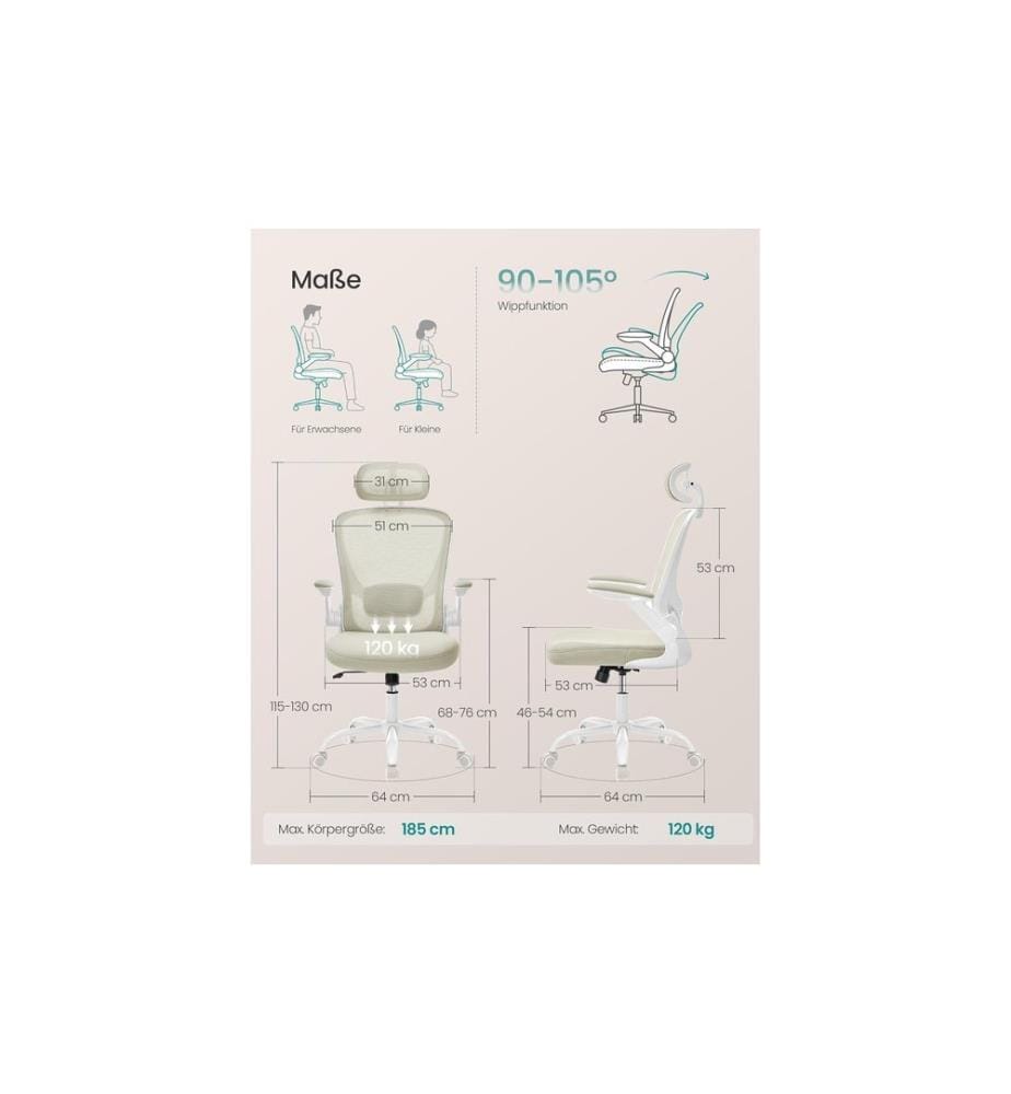 Songmics - Chaise de bureau avec soutien lombaire et appui-tête réglables