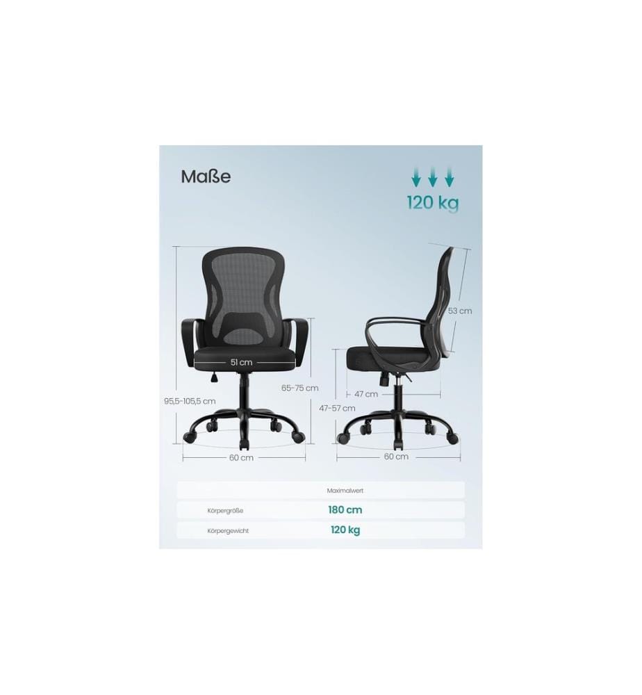 Songmics - Bürostuhl ergonomisch Netzgewebe Tintenschwarz