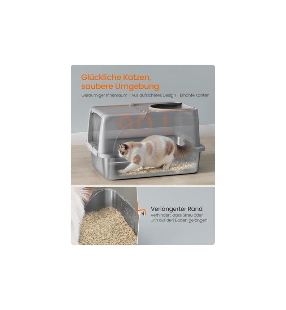 Feandrea - Litière pour chats Acier inoxydable XL 61 x 41 x 36.5 cm