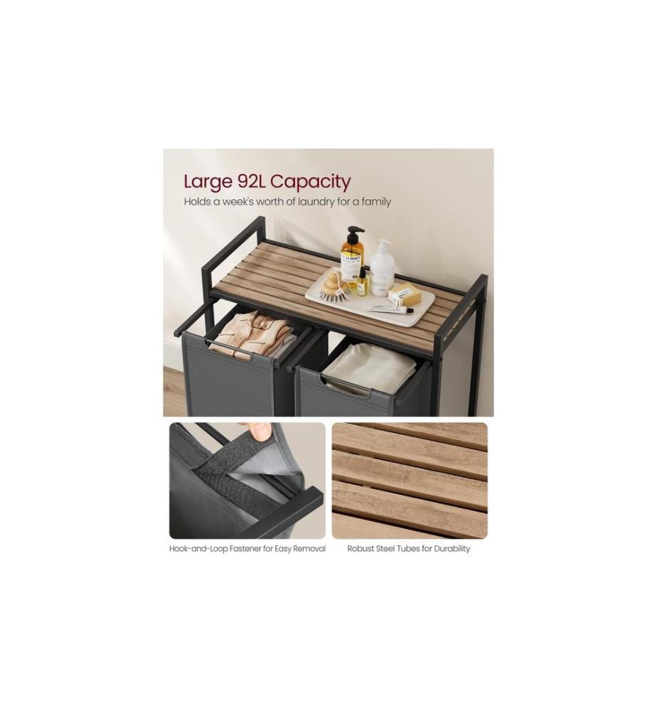 VASAGLE Panier à linge avec 2 étagères 92 l, Grey