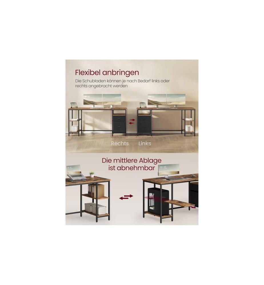 VASAGLE Table avec plateau Marron/Noir 160 x 60 cm