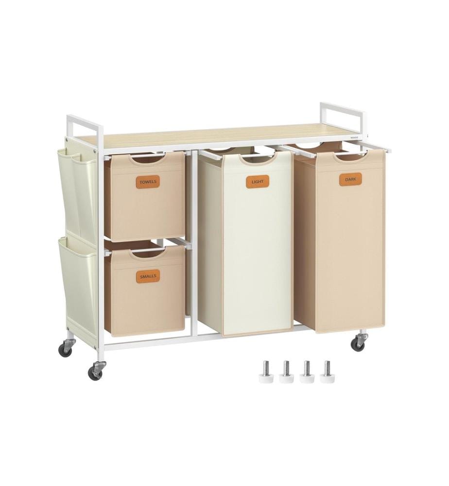 VASAGLE Wäschekorb  mit 4 Fächern 150 l, Crème/Camel