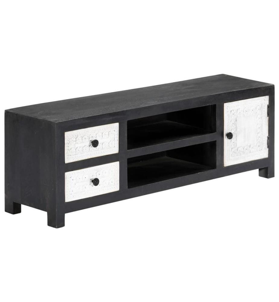 TV-Schrank Handgeschnitzt Grau Weiss Massivholz Mango