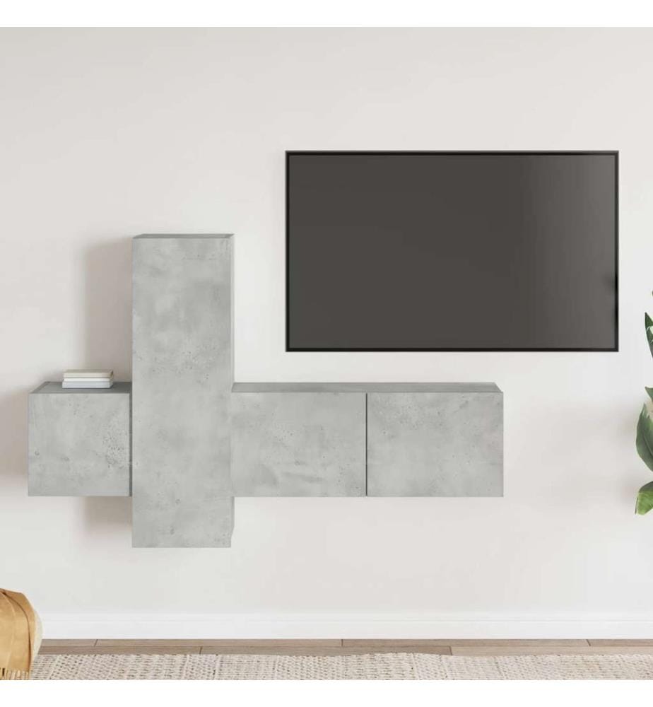 3-tlg. TV-Schrank-Set Betongrau Holzwerkstoff