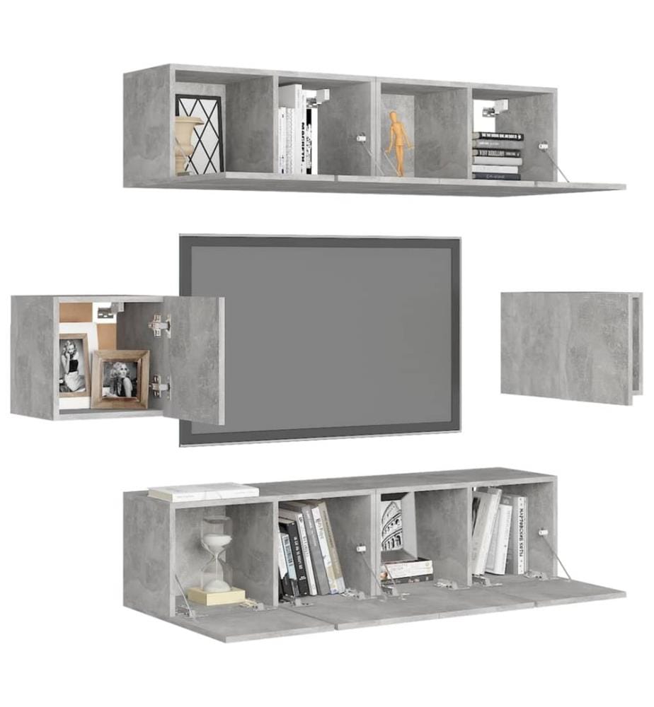 6-tlg. TV-Schrank-Set Betongrau Holzwerkstoff