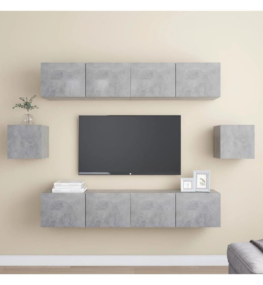 6-tlg. TV-Schrank-Set Betongrau Holzwerkstoff