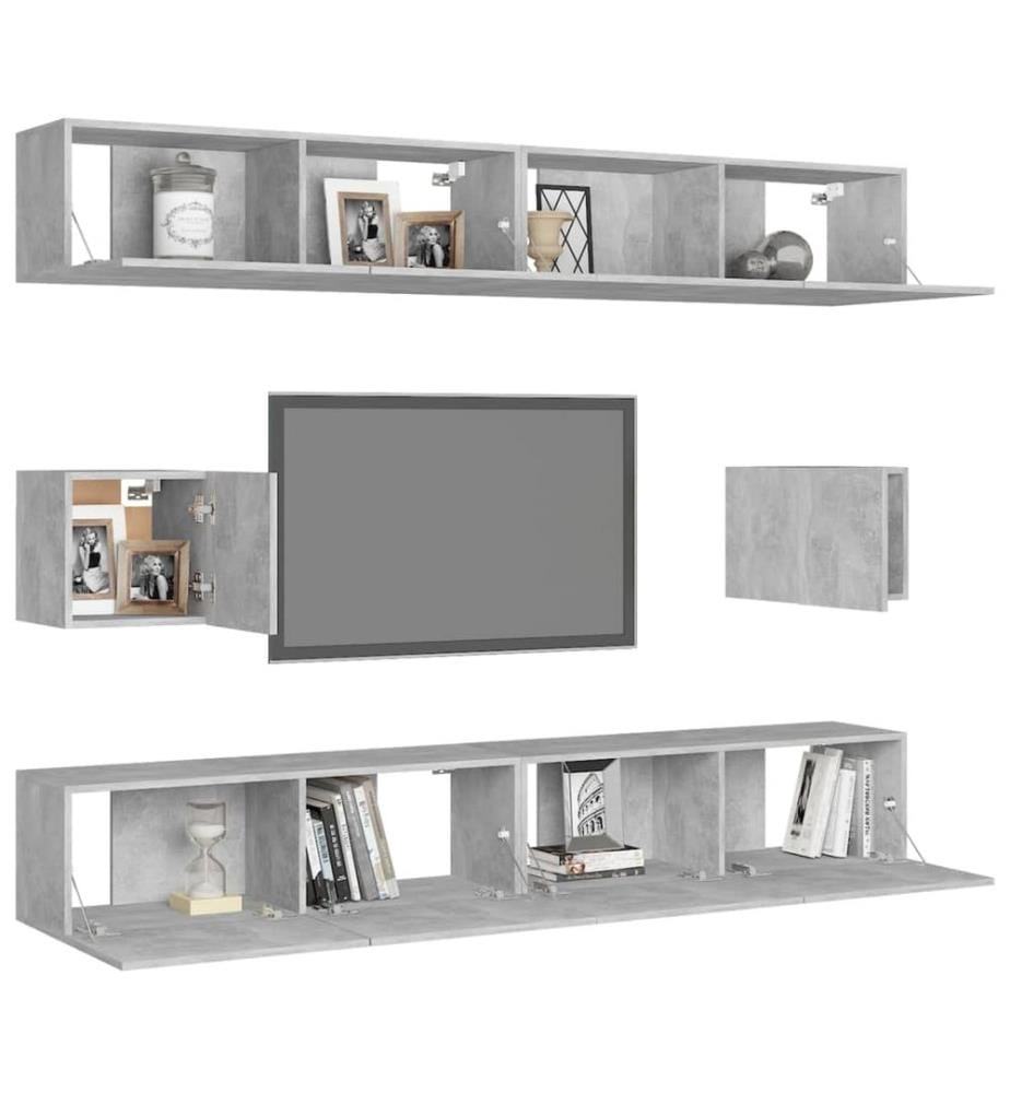 6-tlg. TV-Schrank-Set Betongrau Holzwerkstoff