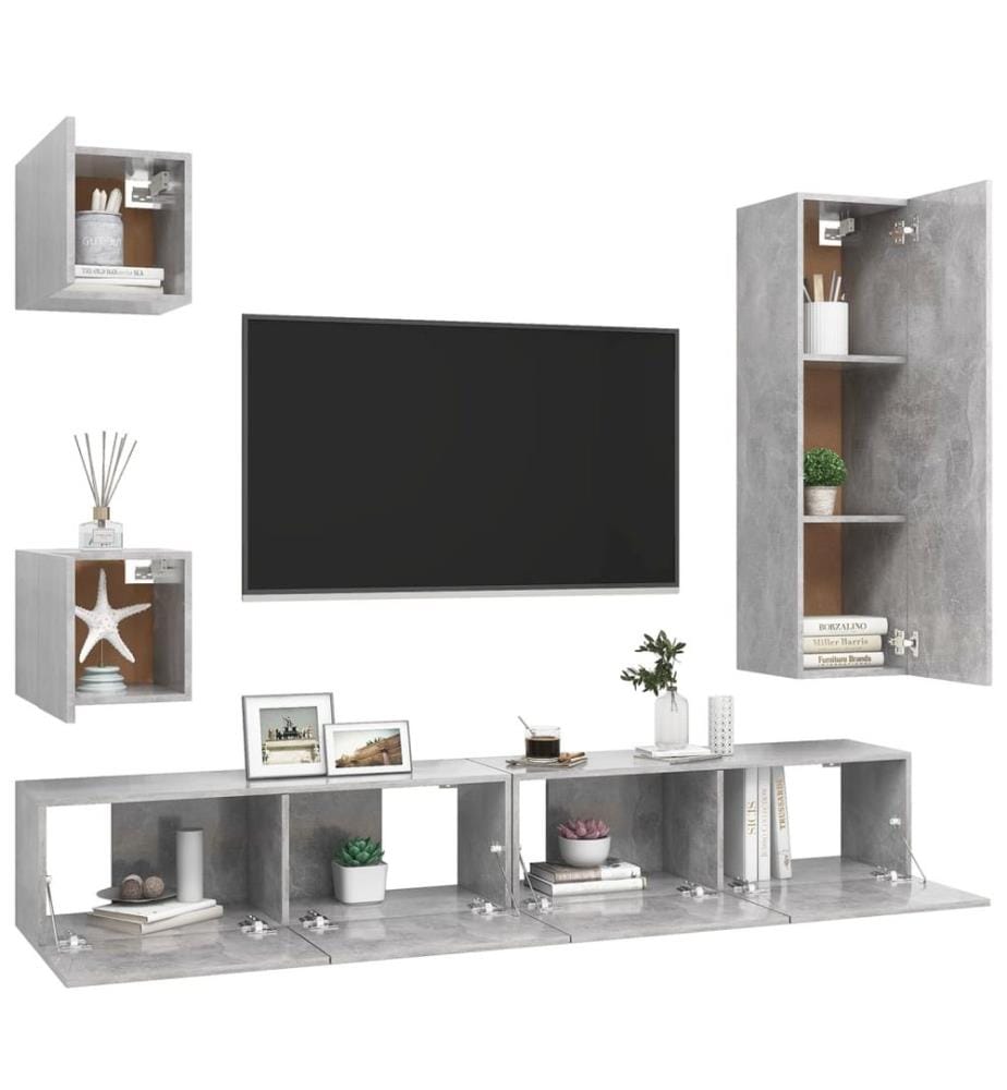 5-tlg. TV-Schrank-Set Betongrau Holzwerkstoff