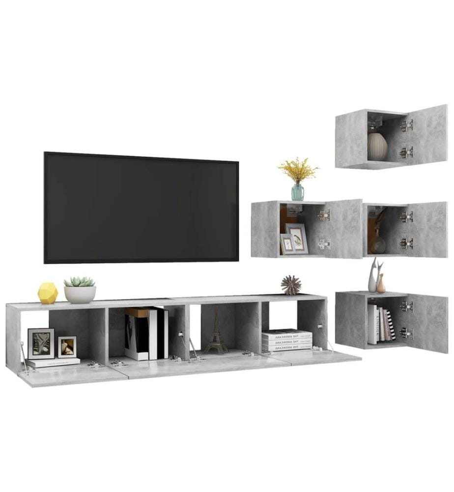 6-tlg. TV-Schrank-Set Betongrau Holzwerkstoff