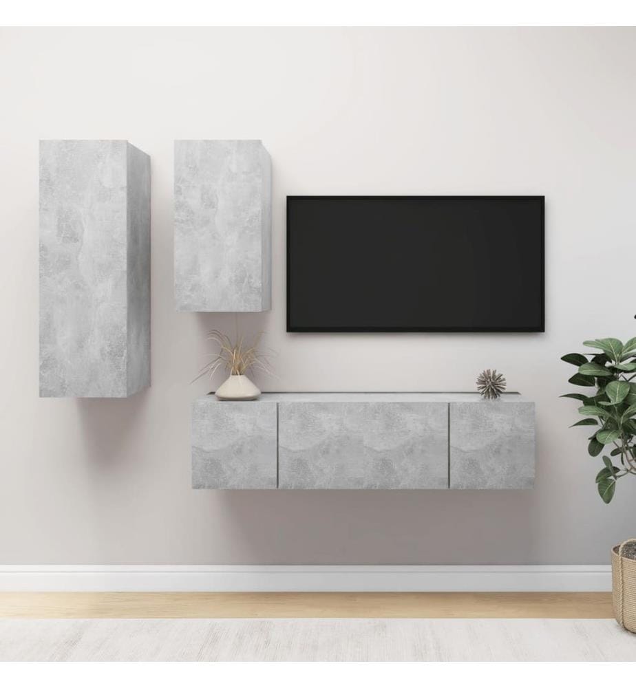 4-tlg. TV-Schrank-Set Betongrau Holzwerkstoff