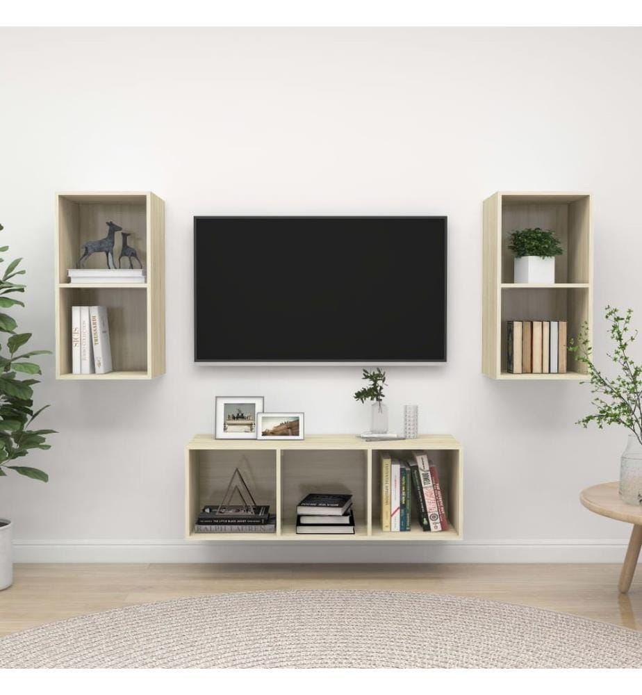 3-tlg. TV-Schrank-Set Sonoma-Eiche Holzwerkstoff