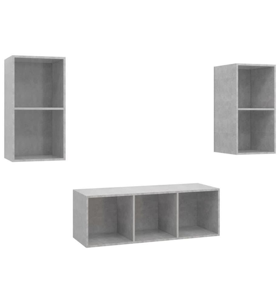 Ensemble de meuble TV 3 pcs Gris béton Bois d'ingénierie