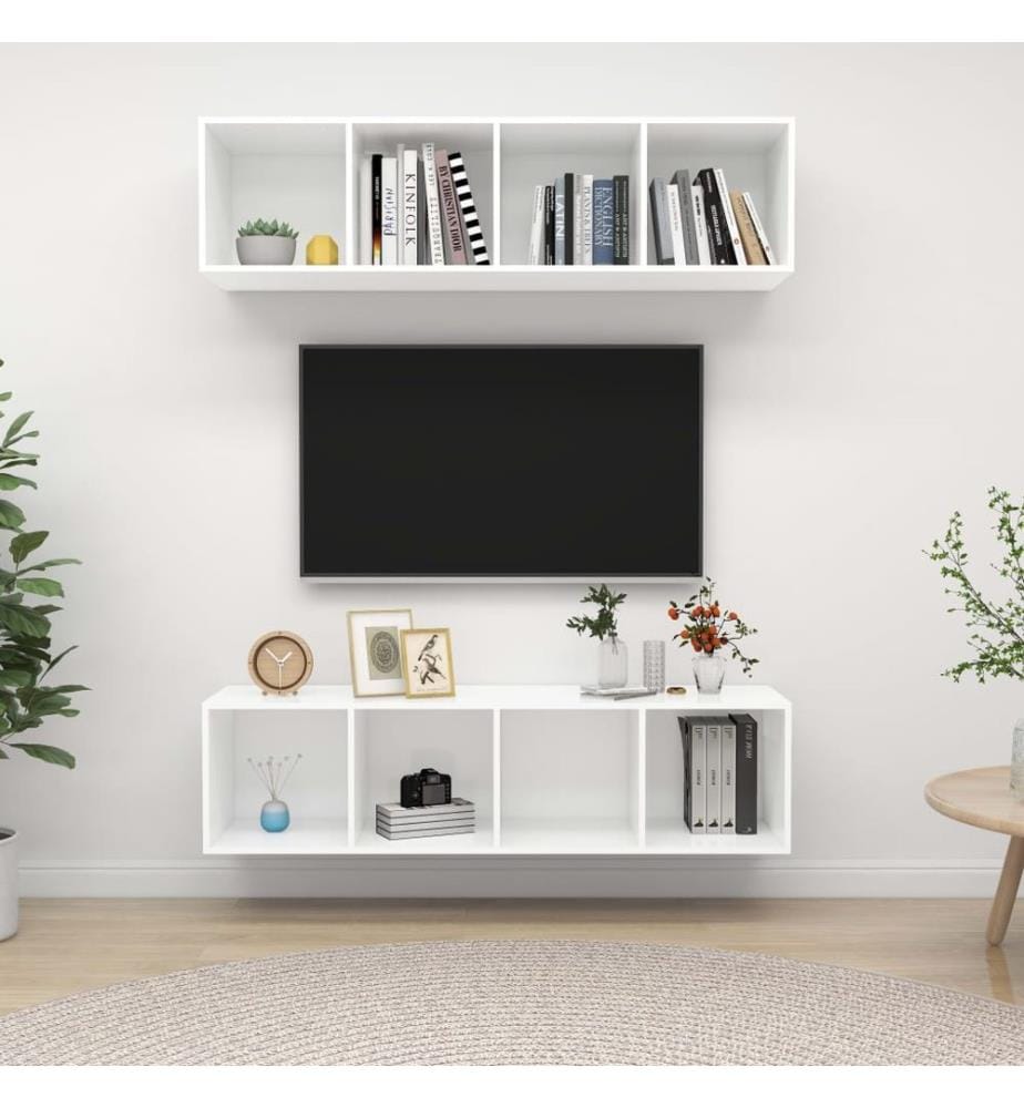 Meubles TV muraux 2 pcs Blanc Bois d'ingénierie
