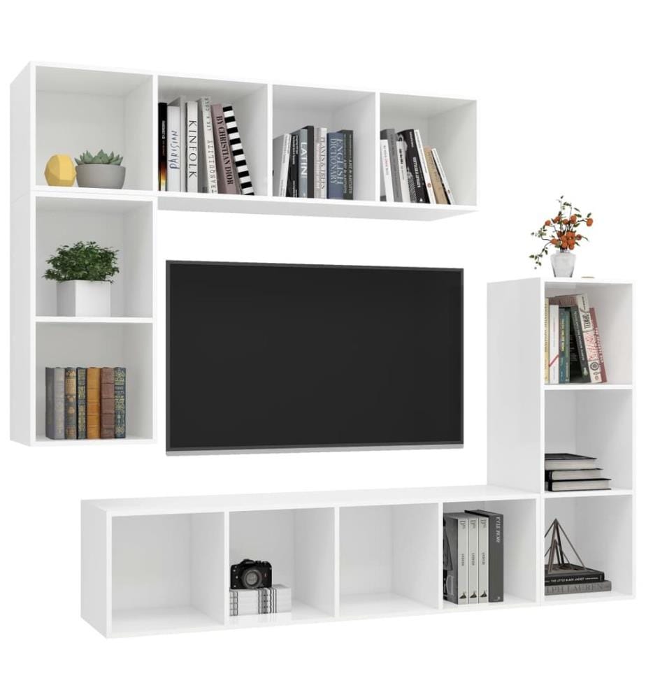 4-tlg. TV-Schrank-Set Weiss Holzwerkstoff