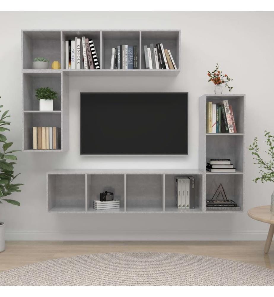 4-tlg. TV-Schrank-Set Betongrau Holzwerkstoff