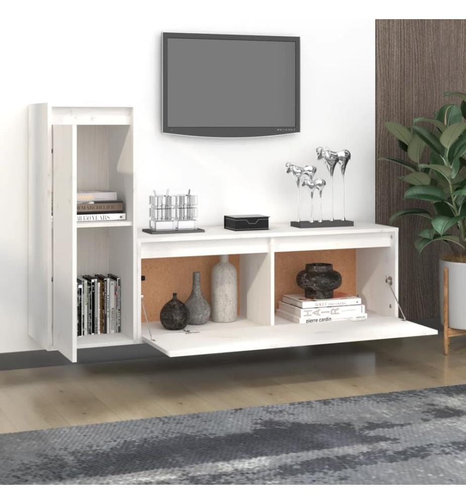 Meubles TV 2 pcs Blanc Bois massif de pin