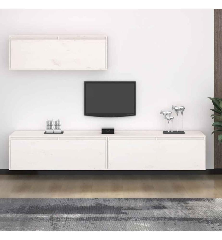 Ensemble de meubles TV 3 pcs blanc bois massif de pin