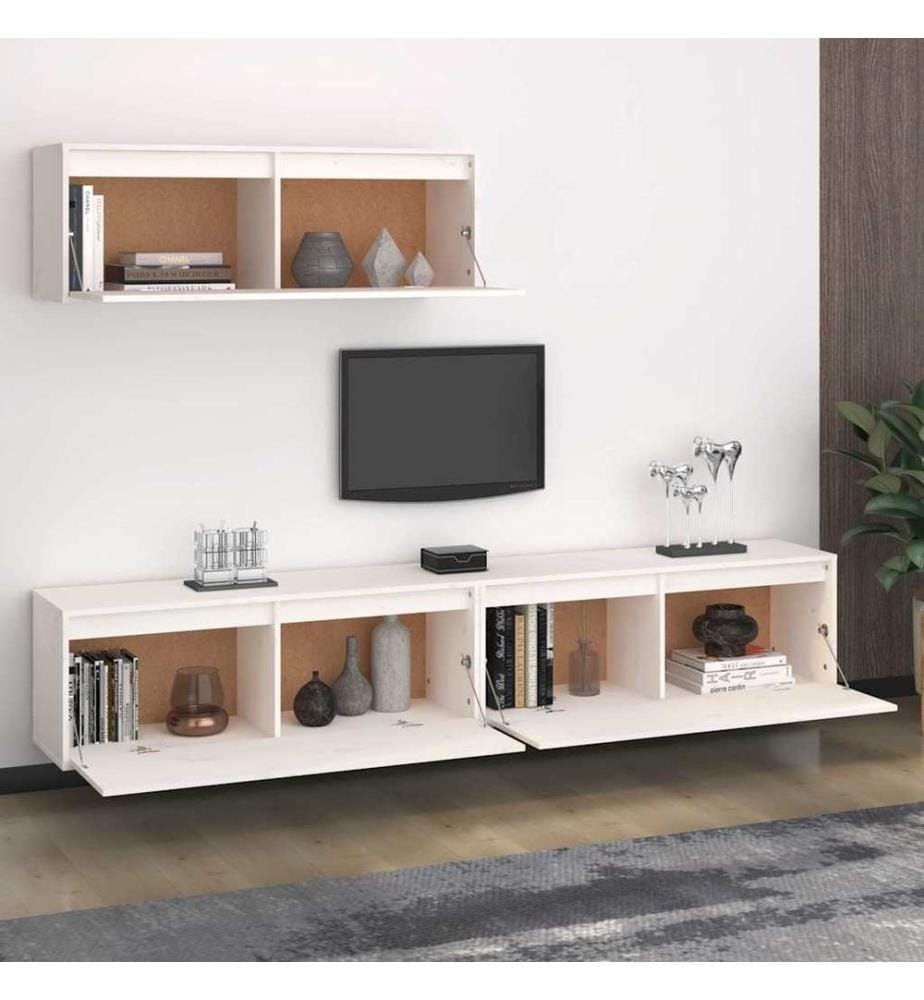 Ensemble de meubles TV 3 pcs blanc bois massif de pin