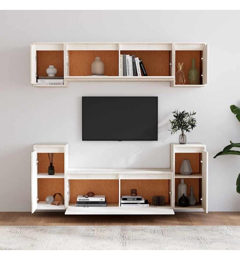 Meubles TV 6 pcs Blanc Bois massif de pin