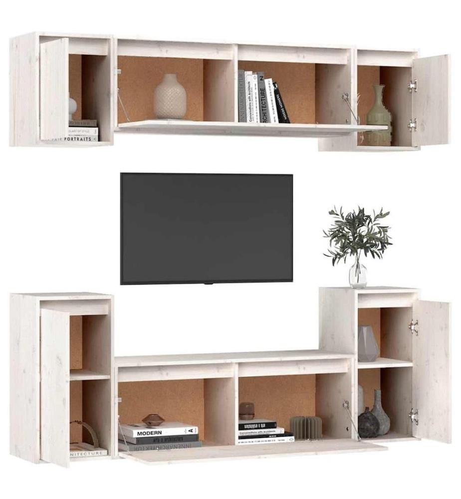 Meubles TV 6 pcs Blanc Bois massif de pin