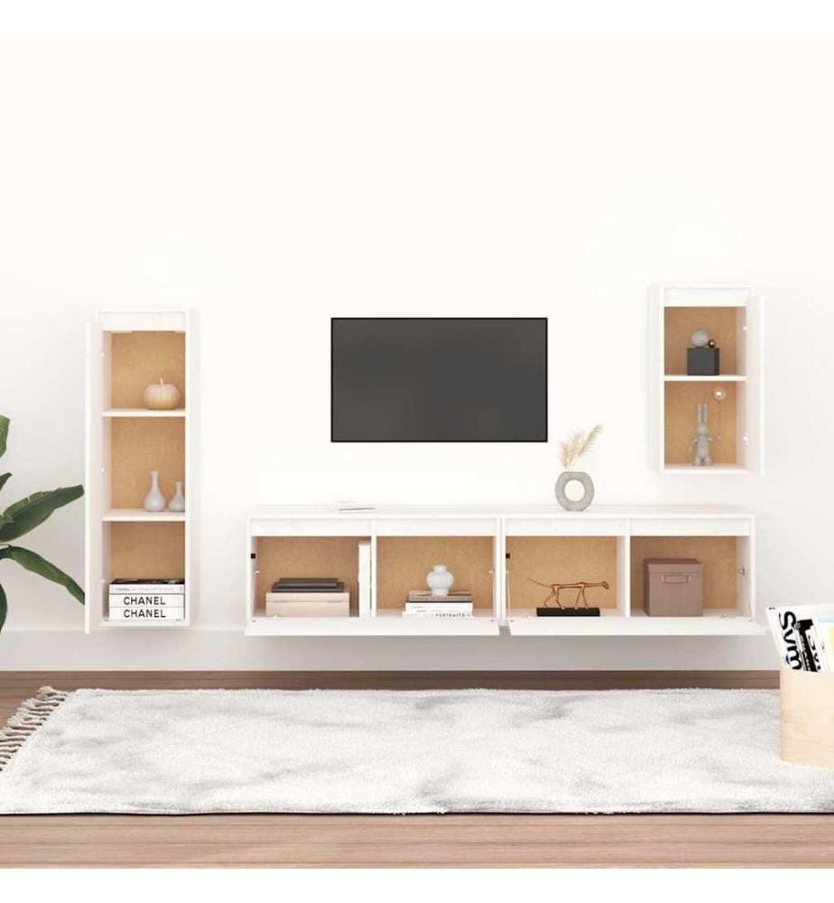 Meubles TV 4 pcs Blanc Bois massif de pin