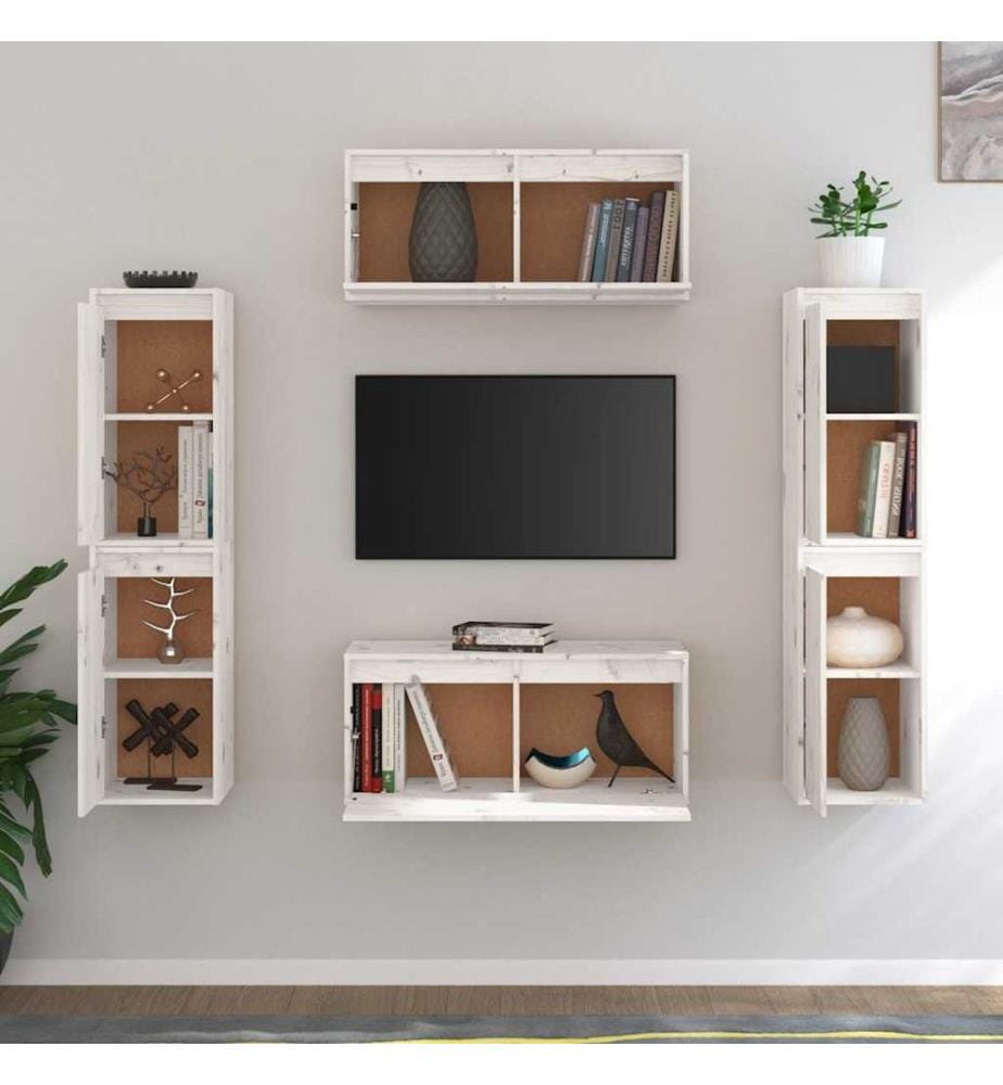 Meubles TV 6 pcs Blanc Bois massif de pin